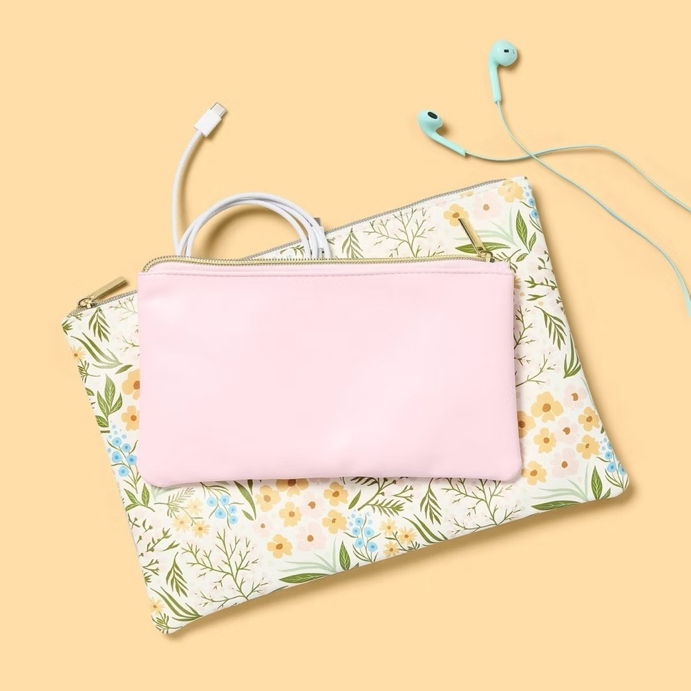 2pk nwt Pouches Medium Floral and Mini Pink - Picture 2 of 2